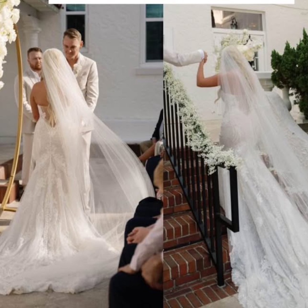 Cathedral wedding veil with crystal details and blusher
